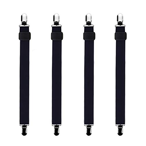 Bedecor - 4pcs(Extender 30-120 cm) Sujetadores de Hojas,Sujetadores de Tirantes Ajustables para sábanas o sofás,Negro