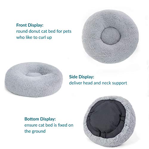 Bedsure Cama Gato Antiestres Invierno - Cama Perro Pequeño con Felpa Suave, Cojin Mascota de Pelo Relajante y Lavable,Gris Claro,50x50CM