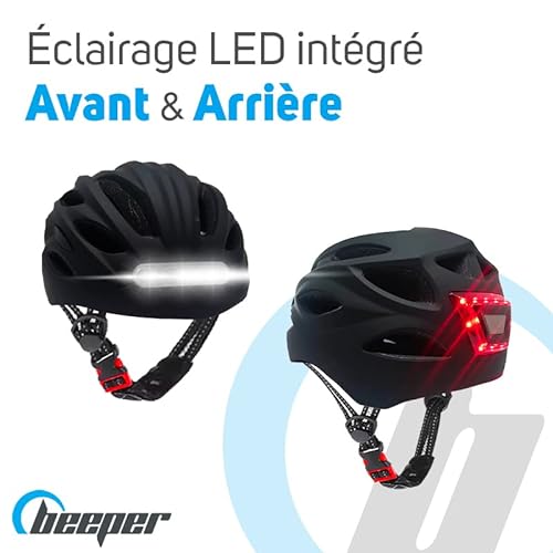 BEEPER Me134l-o Casco con LED Delantero y Trasero, Bicicleta de montaña, Patinete eléctrico, Unisex, Naranja, Large