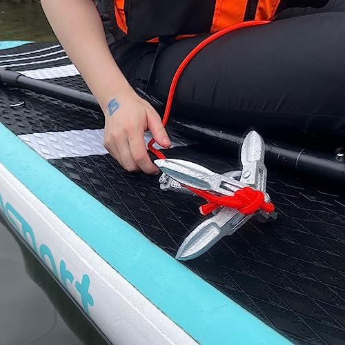 BeGrit Kit de Anclaje de Barco Pequeño, Plegable, Acero al Carbono, para Canoa Jet, esquí, Sup y Tabla de Paddle,0,7 kg con Bolsa de Transporte de Cuerda de Remolque DE 10 m