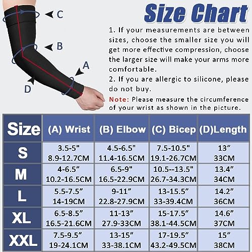 Beister,Funda de compresión médica para hombres y mujeres (individual) de 20-30 mmHg, soporte completo de compresión graduada con banda de silicona para linfedema, lesiones en el brazo, deportes