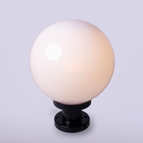 BEL AIR HOME - Sobremuro Exterior Ambiente con Bola de Policarbonato de 25 cm y Portalámparas E-27 en Negro para Bombillas LED-Altura de 37 cm-Iluminación de Calidad y Respetuosa con el Medio Ambiente