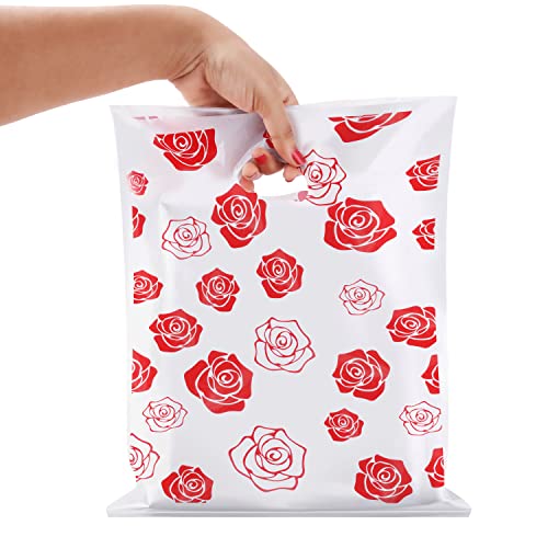 BELLE VOUS Bolsas de Plastico para Tiendas (Pack de 100) 30 x 38,3 cm – Brillantes Bolsas Plastico con Asas para Fiestas/Regalitos, Tiendas de Ropa/Abarrotes y Bolsas de Regalo