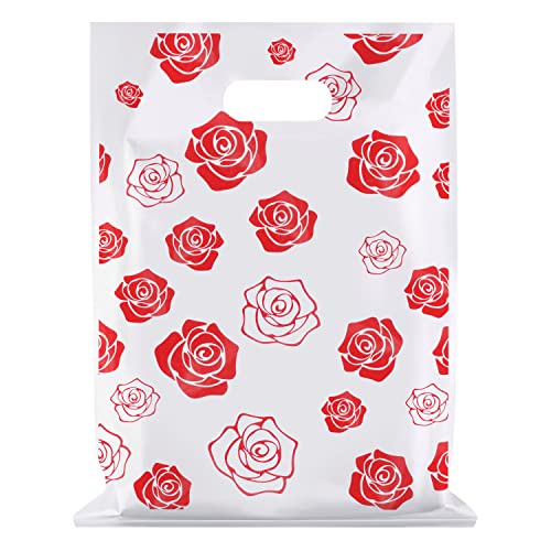 BELLE VOUS Bolsas de Plastico para Tiendas (Pack de 100) 30 x 38,3 cm – Brillantes Bolsas Plastico con Asas para Fiestas/Regalitos, Tiendas de Ropa/Abarrotes y Bolsas de Regalo