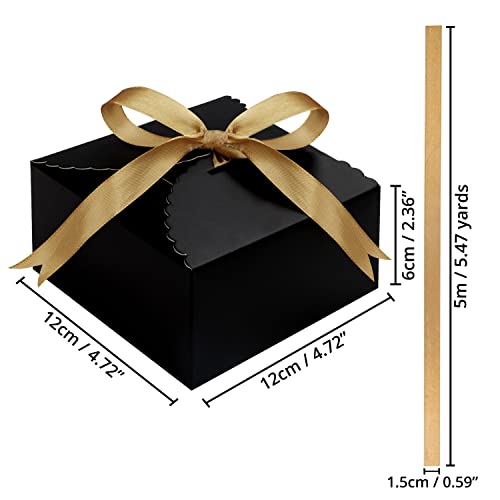 Belle Vous Cajas de Cartón Negras con Cinta Dorada (Pack de 50) Cajas Cuadradas y Bordes con Ondas - 12 x 12 x 6 cm - Caja Pequeña Cuadrada para Bodas y Regalos de Fiesta, Golosinas