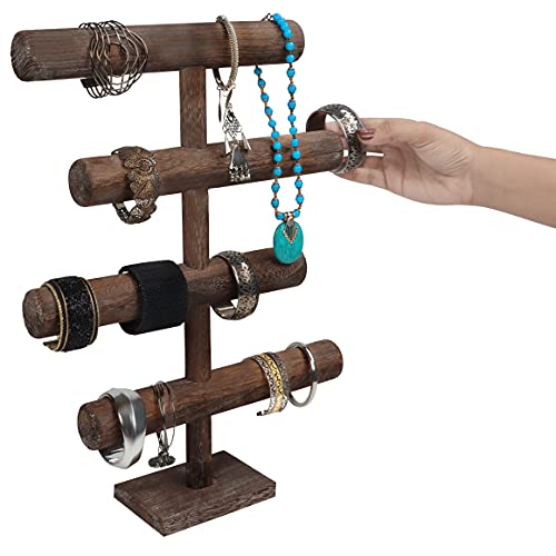 BELLE VOUS Expositor Pulseras de 4 Niveles para Joyas – 48 cm de Alto – Expositor Organizador Relojes, Collares, Brazaletes, Coleteros y Brazaletes – Barra T de Sobremesa – Torre para Joyas