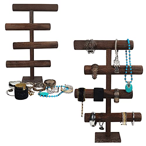 BELLE VOUS Expositor Pulseras de 4 Niveles para Joyas – 48 cm de Alto – Expositor Organizador Relojes, Collares, Brazaletes, Coleteros y Brazaletes – Barra T de Sobremesa – Torre para Joyas