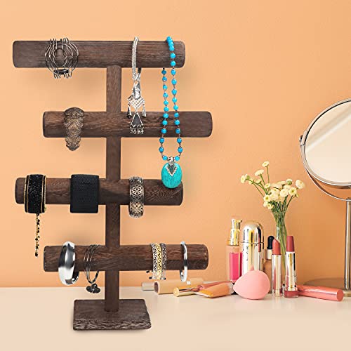 BELLE VOUS Expositor Pulseras de 4 Niveles para Joyas – 48 cm de Alto – Expositor Organizador Relojes, Collares, Brazaletes, Coleteros y Brazaletes – Barra T de Sobremesa – Torre para Joyas