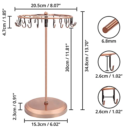 BELLE VOUS Expositores de Bisuteria Giratorio de Metal Color Cobre (23 Ganchos) – 34,8 x 20,5 cm – Torre Colgador Collares, Brazaletes, Anillos y Pendientes - Cuelga Collares de Mesa