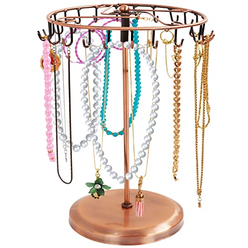 BELLE VOUS Expositores de Bisuteria Giratorio de Metal Color Cobre (23 Ganchos) – 34,8 x 20,5 cm – Torre Colgador Collares, Brazaletes, Anillos y Pendientes - Cuelga Collares de Mesa