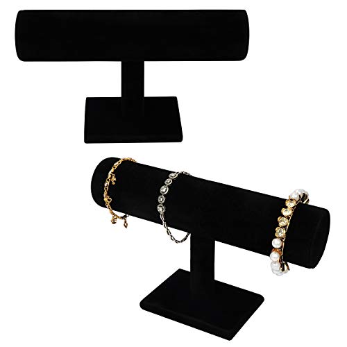 BELLE VOUS Organizador de Pulseras Terciopelo Negro Barra en T (Pack de 2) Muestre su Organizador de Joyas con Pulseras, Relojes, Collares y Brazaletes - Expositor Pulseras