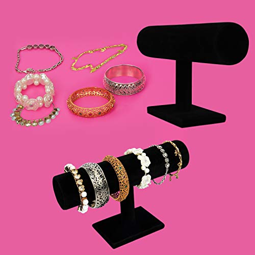 BELLE VOUS Organizador de Pulseras Terciopelo Negro Barra en T (Pack de 2) Muestre su Organizador de Joyas con Pulseras, Relojes, Collares y Brazaletes - Expositor Pulseras