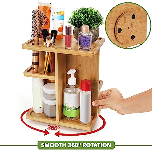 BELLE VOUS Organizador Maquillaje Giratorio 360 Grados de Bambú - Organizador Giratorio Grande para el Baño/Dormitorio, Tocador, Lápiz Labial, Cosméticos, Pinceles