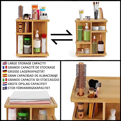 BELLE VOUS Organizador Maquillaje Giratorio 360 Grados de Bambú - Organizador Giratorio Grande para el Baño/Dormitorio, Tocador, Lápiz Labial, Cosméticos, Pinceles