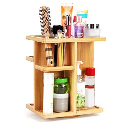 BELLE VOUS Organizador Maquillaje Giratorio 360 Grados de Bambú - Organizador Giratorio Grande para el Baño/Dormitorio, Tocador, Lápiz Labial, Cosméticos, Pinceles