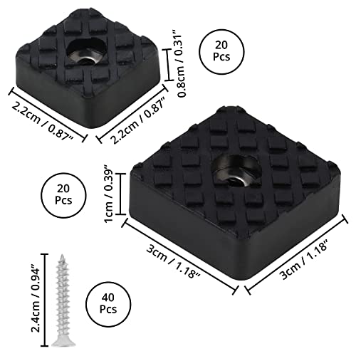 Belle Vous Protector Suelo Goma Negra Cuadrada con Tornillos (Pack de 40) 22 mm y 30 mm – Resistentes Tacos de Goma Antideslizante para Silla, Escritorio, Mesa – Alfombra y Madera