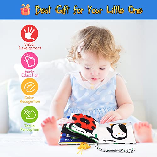 BelleStyle Libros Bebes Juguetes Bebes 0-12 Meses, Libros de Tela Blandos en Blanco y Negro de Alto Contraste para Bebé Recien Nacido, Libro Sensoriales Educativos Juego Regalos para Niños 1 Año - B