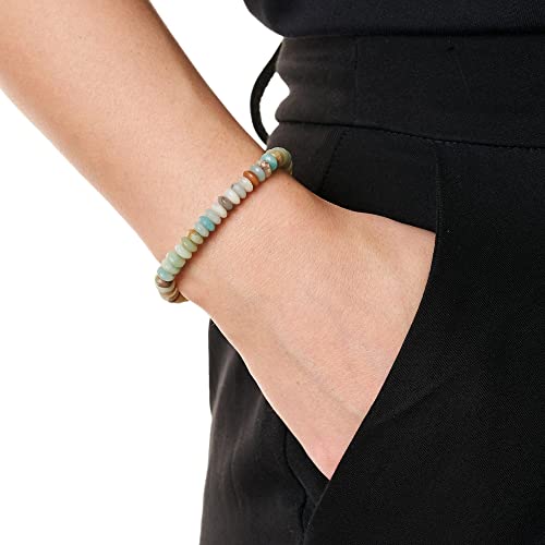 BENAVA Pulsera de Yoga para Mujer Cuentas de Gema de Amazonita con Cuentas Artesanales con Turquesa | Pulsera de Gema Meditación | 16-24 cm