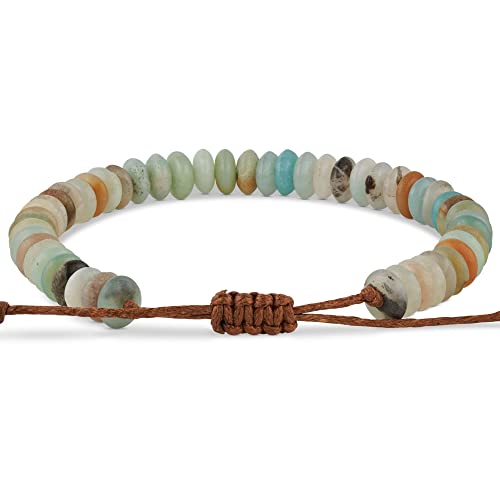 BENAVA Pulsera de Yoga para Mujer Cuentas de Gema de Amazonita con Cuentas Artesanales con Turquesa | Pulsera de Gema Meditación | 16-24 cm