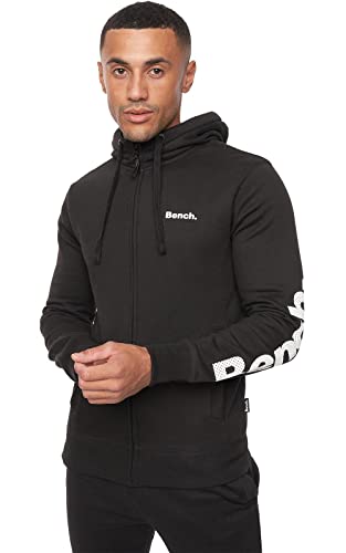 Bench Sudadera con capucha para hombre, con cremallera, forro polar, manga larga, con cordón, con bolsillos, Negro, M