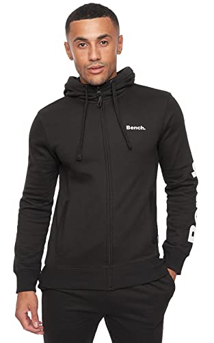 Bench Sudadera con capucha para hombre, con cremallera, forro polar, manga larga, con cordón, con bolsillos, Negro, M