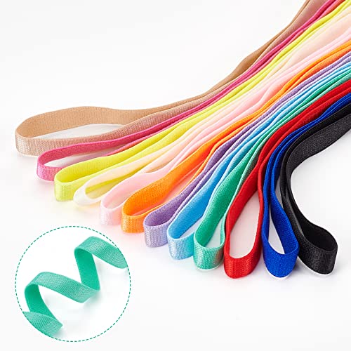 BENECREAT 26yards 12 colores sujetador de felpa banda elástica de poliéster satén banda elástica de goma para coser tirantes de sujetador lencería, fabricación de correas de hombro, 10 mm de ancho