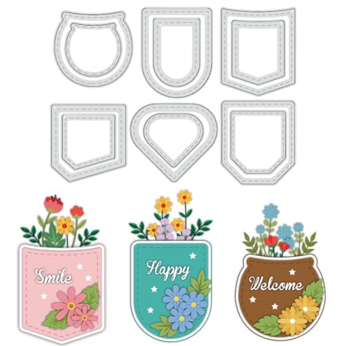 BENECREAT Troqueles de Corte de Bolsillos, Plantillas de Maceta con Bolsillos Elípticos de Corazón, Plantillas Decorativas En Relieve para Álbumes de Recortes, Album de Fotos, 0.8 mm de Espesor