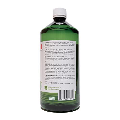 Benessence - Jugo y pulpa de Aloe Vera Líquido para beber, sin pasteurizar y sin filtrar, Salud digestiva - 1L