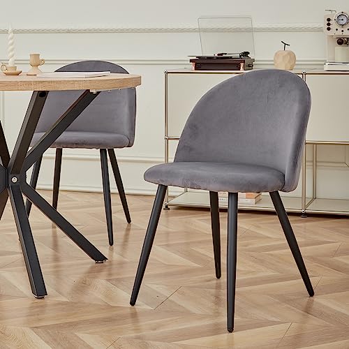 BenyLed Juego de 4 Sillas de Comedor, Sillas de Cocina con Tapizado de Terciopelo, Sillas de Salón Modernas con Patas de Metal Negro (Gris)