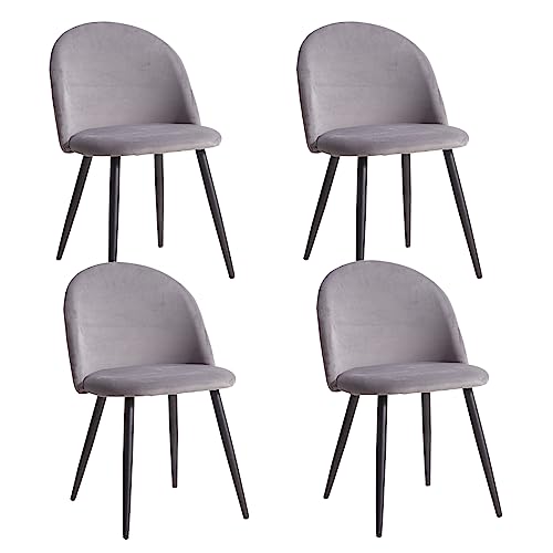 BenyLed Juego de 4 Sillas de Comedor, Sillas de Cocina con Tapizado de Terciopelo, Sillas de Salón Modernas con Patas de Metal Negro (Gris)