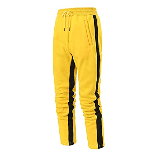 Beokeuioe Pantalones deportivos con capucha para hombre, chándal de entrenamiento, chándal deportivo, 2 piezas, sudadera con capucha, pantalones de chándal informales, A amarillo., M