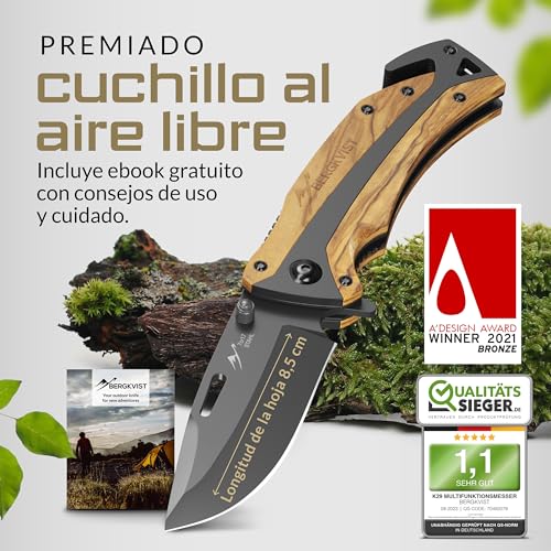 BERGKVIST K29 Titanium Cuchillo plegable - Navaja de bolsillo 3 en 1 con rompecristales y cortacinturones - Ganadora del premio de Bronze A' Design Award 2021