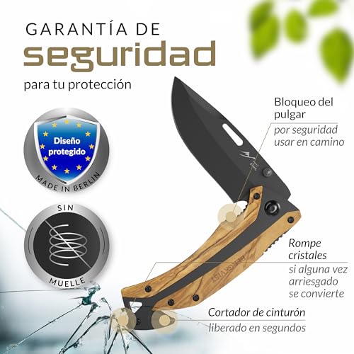 BERGKVIST K29 Titanium Cuchillo plegable - Navaja de bolsillo 3 en 1 con rompecristales y cortacinturones - Ganadora del premio de Bronze A' Design Award 2021