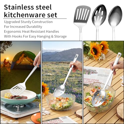 Berglander Juego de Utensilios de Cocina para Camping con Juego de Cubiertos y Plato, Tazas vajilla, Camping Accesorios Camper, Utensilios de Cocina para Acampada, para Picnic, Barbacoa y Camping