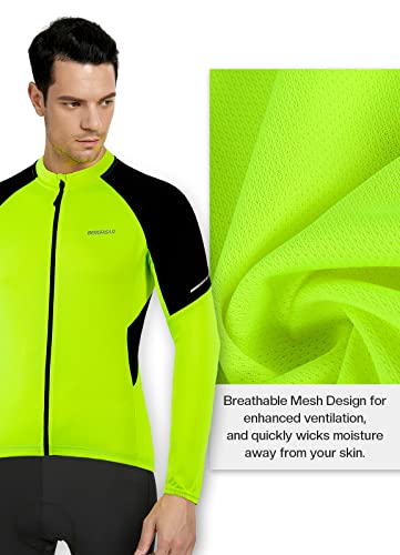 BERGRISAR Maillot Ciclismo Hombre Manga Larga Ropa de MTB Bicicleta Camisa Cremallera Bolsillos BG012 - Amarillo - Large