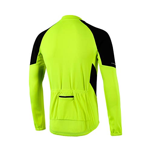 BERGRISAR Maillot Ciclismo Hombre Manga Larga Ropa de MTB Bicicleta Camisa Cremallera Bolsillos BG012 - Amarillo - Large