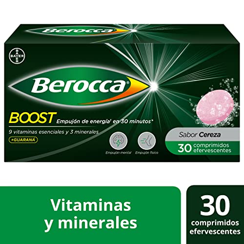 Berocca Boost Complejo de Vitaminas y Minerales con Cafeína y Guaraná Natural, para una Ayuda Rápida en el Rendimiento Mental y Físico, 30 Comprimidos Efervescentes