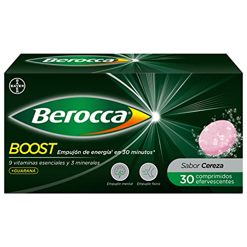 Berocca Boost Complejo de Vitaminas y Minerales con Cafeína y Guaraná Natural, para una Ayuda Rápida en el Rendimiento Mental y Físico, 30 Comprimidos Efervescentes