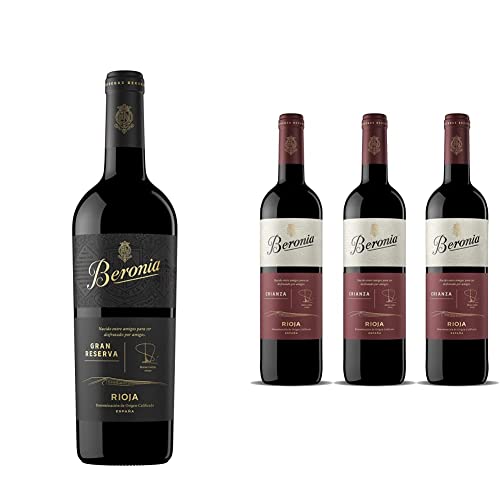 Beronia Gran Reserva - Vino D.O.Ca. Rioja - 750 ml & Crianza - Vino Tinto D.O.Ca. Rioja - 3 botellas de 750 ml - Total: 2250 ml