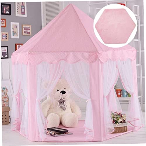 Berrywho Alfombra de Juego Princesa, Alfombra Hexagonal Rosa para Salón, Dormitorio, Guardería y Sala de Juegos Infantil, 140cm x 120cm