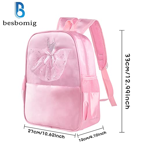 besbomig Bolsa de Ballet para Niñas Bolso de Deporte Gimnasia Grande Hombro Bandolera de Baile Princesa Mochila de Danza para Infantil Chicas de 6-12 Años Rosa