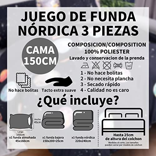 BESCH Juego de Funda Nordica para Cama 150cm 100% Microfibra de Poliester Suave 3 Piezas - Juego de Funda Edredónes 220x240cm y con 1 Funda de Almohada 45x160cm (Espacio)