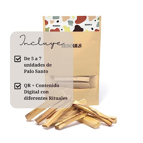 BESOULS - Palo Santo Incienso Natural XL Premium de PERÚ - (5/7ud). - QR Contenido Digital Incluido - Madera Sagrada - 100% Natural y sostenible - Palo Santo para Quemar 50 GR (5/7 ud.)