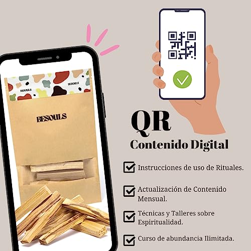 BESOULS - Palo Santo Incienso Natural XL Premium de PERÚ - (5/7ud). - QR Contenido Digital Incluido - Madera Sagrada - 100% Natural y sostenible - Palo Santo para Quemar 50 GR (5/7 ud.)