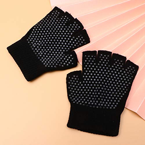 BESPORTBLE 1 Pair Non- Slip Half Finger Knit Gloves Exercise Yoga Accessories Workout Gloves Yoga Gloves for Fitness (Black)