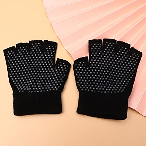 BESPORTBLE 1 Pair Non- Slip Half Finger Knit Gloves Exercise Yoga Accessories Workout Gloves Yoga Gloves for Fitness (Black)