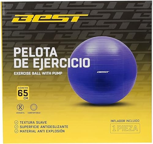 BEST P&F POWER & FITNESS Pelota de Pilates Best de 65 cm con Inflador. Pelota de Ejercicio Antigolpes, Antideslizante, Resistencia, Estabilidad para Yoga, Fitness, Gimnasio, Deporte