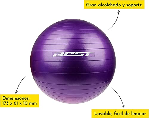 BEST P&F POWER & FITNESS Pelota de Pilates Best de 65 cm con Inflador. Pelota de Ejercicio Antigolpes, Antideslizante, Resistencia, Estabilidad para Yoga, Fitness, Gimnasio, Deporte