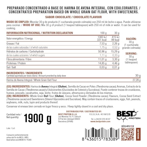 BEST PROTEIN, Harina de avena integral, Gachas de avena ricas en hidratos de carbono y fibra, Sabor yogur-plátano, 1900 g = 63 servicios