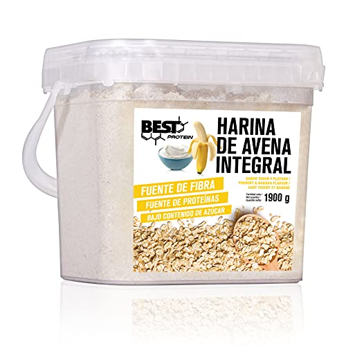 BEST PROTEIN, Harina de avena integral, Gachas de avena ricas en hidratos de carbono y fibra, Sabor yogur-plátano, 1900 g = 63 servicios